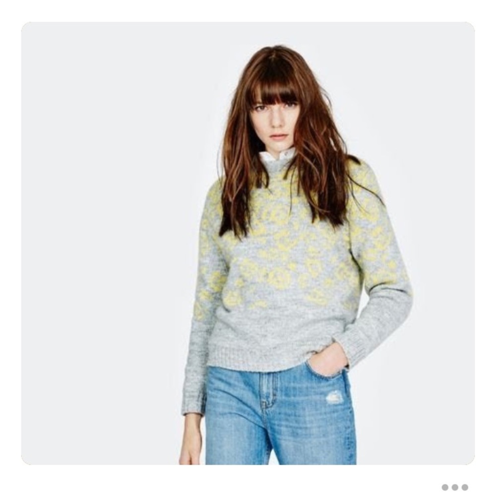 Maje leopard jacquard sweater yellow&gray size 2